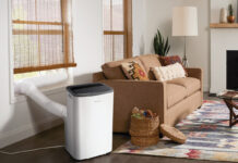 A Frigidaire air conditioner in a living room.