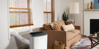 A Frigidaire air conditioner in a living room.