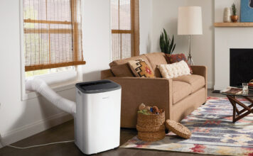 A Frigidaire air conditioner in a living room.