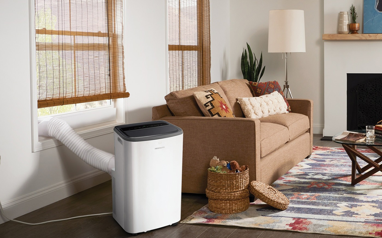 A Frigidaire portable AC in a living room - Leaking Air Conditioner