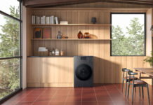 A Samsung washer dryer combo in a kitchen.