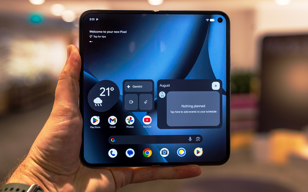 Google Pixel 10 Pro Fold unfolded with home screen.