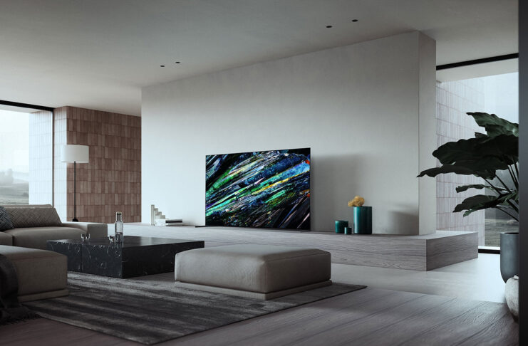 A Sony Bravia QD-OLED TV in a living room.