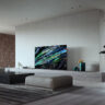 A Sony Bravia QD-OLED TV in a living room.