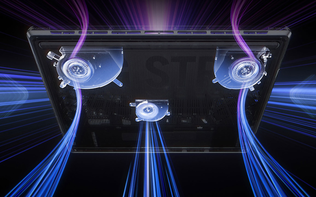 Laptop cooling fans with airflow effect