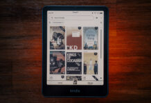 Amazon Kindle Colorsoft eReader showing library in colour.