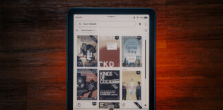 Amazon Kindle Colorsoft eReader showing library in colour.
