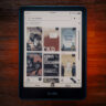 Amazon Kindle Colorsoft eReader showing library in colour.