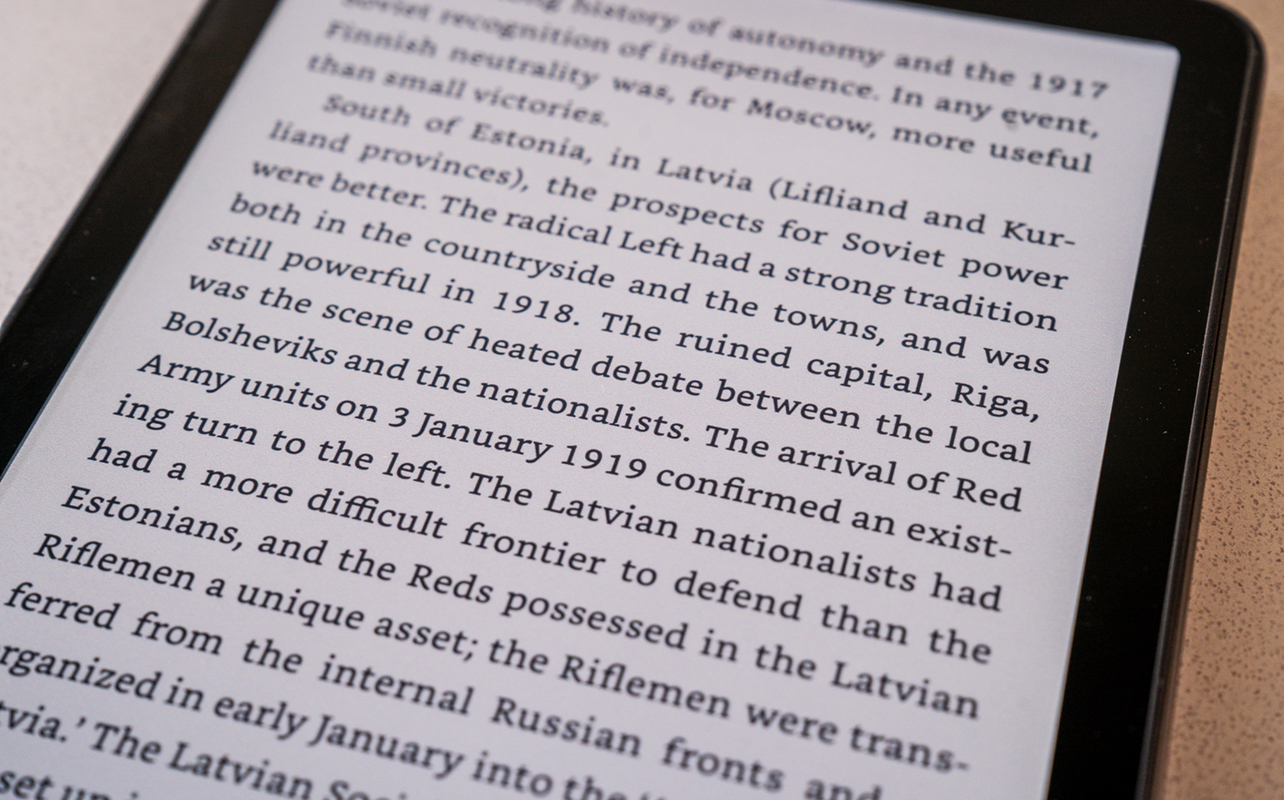 Amazon Colorsoft eReader close-up view of text from an ebook.