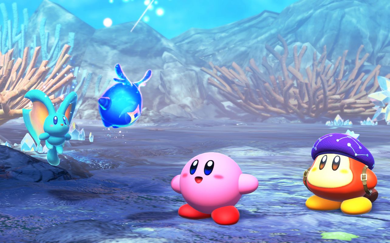 Kirby and Bandana Waddle Dee in Kirby and the Forgotten Land – Nintendo Switch 2 Edition + Star-Crossed World.