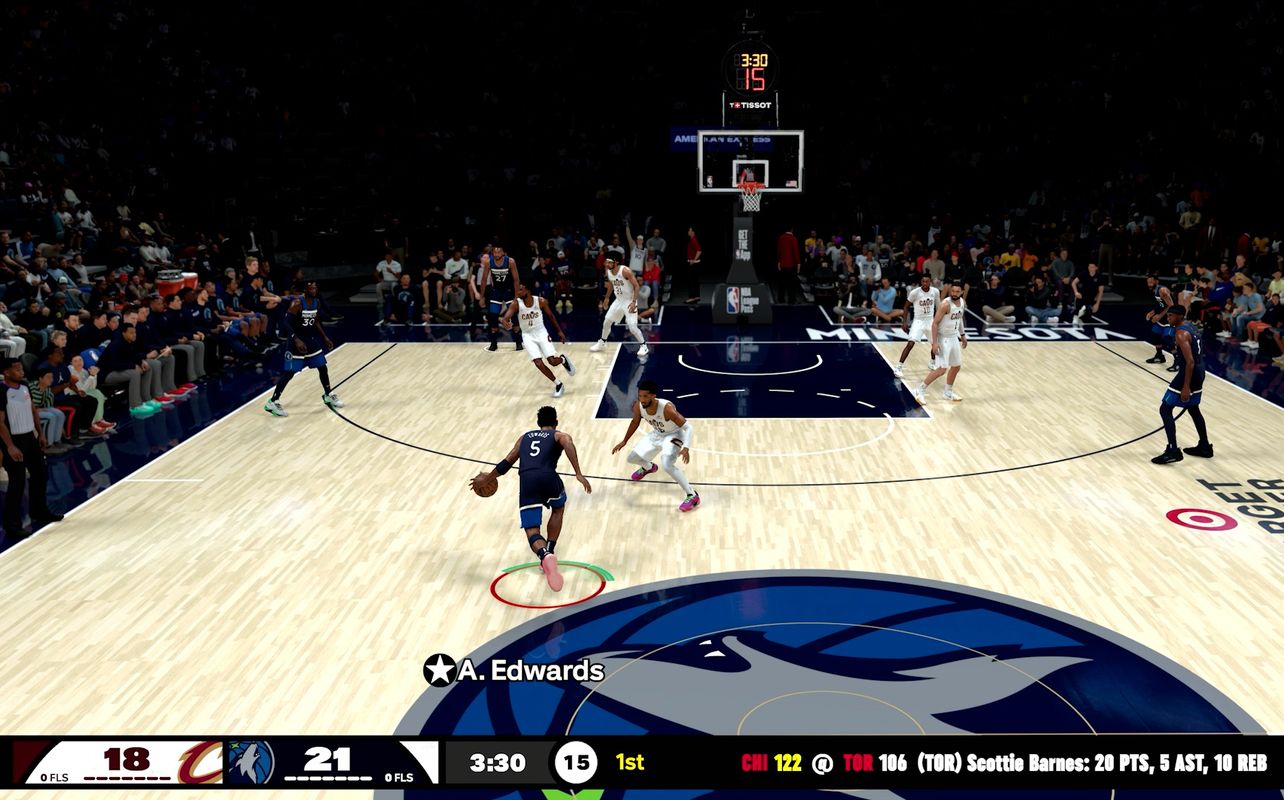 Anthony Edwards dribbles the basket ball down the court in NBA 2K26.