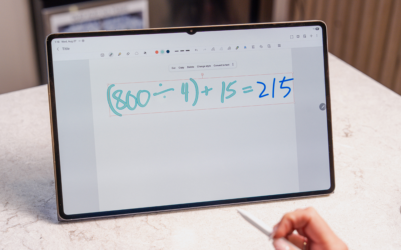 Solving a math problem on the Samsung Galaxy Tab S11.