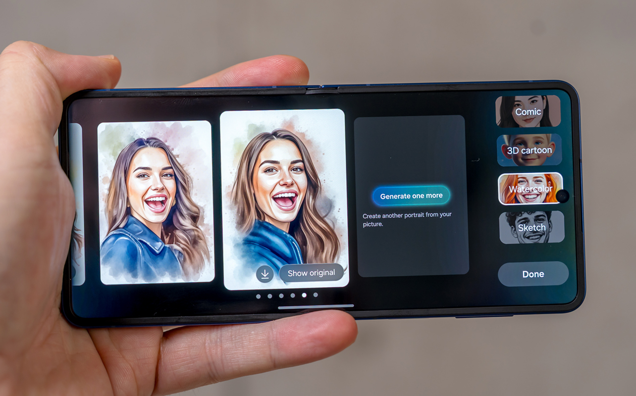 Portrait Studio generating images on the Samsung Galaxy Z Flip7.