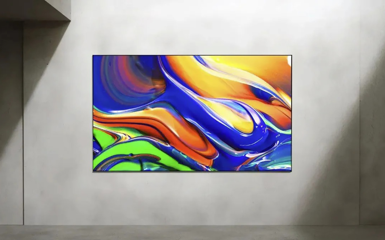 A Samsung RGB TV on a blank wall.
