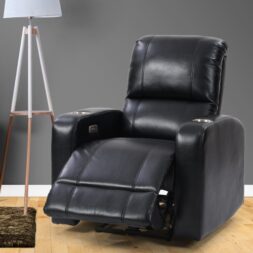 Corliving Power Recliner with Cup Holder, Home Theater Recliner PU Fabric, for Living Room, Home Theater