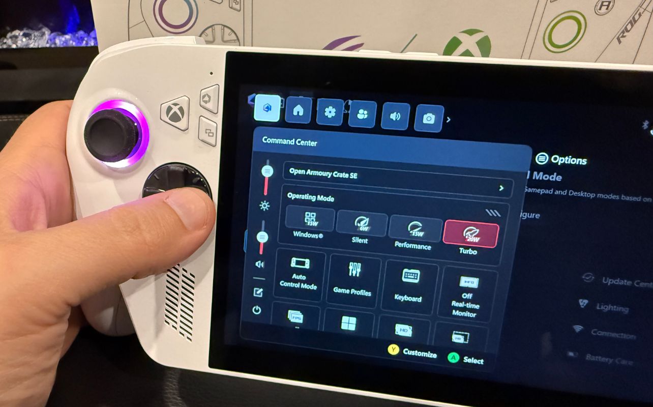 The Xbox Ally X white shell console with the new Command Centre overlay.