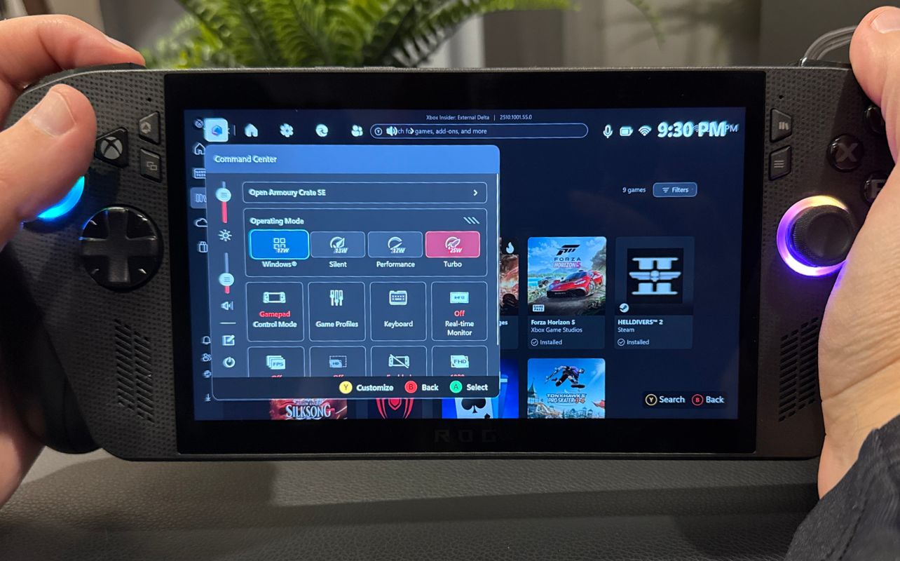 ASUS ROG Xbox Ally X display showing off Game Bar.