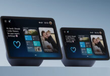 Amazon Echo Show 8 and Echo Show 11 next to each other in black.