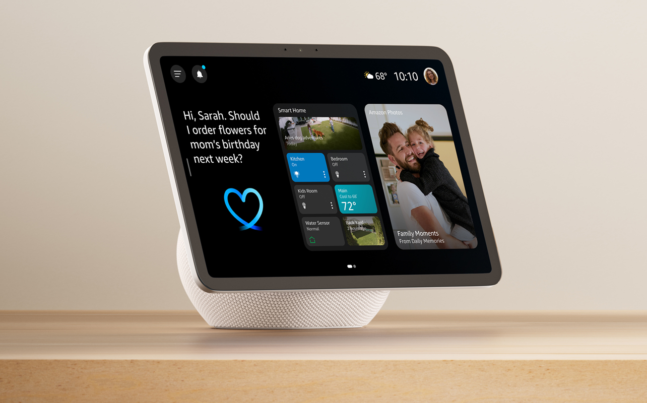 Amazon Echo Show 11 on table with home screen.