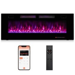 Costway 50 Inches Ultra-Thin Electric Fireplace Wall-Mounted & Recessed Fireplace Heater