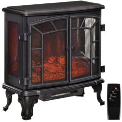HOMCOM Electric Fireplace Heater, Freestanding Fireplace Stove with Realistic Flame Effect, Timer, Remote, 750W:1500W, Black