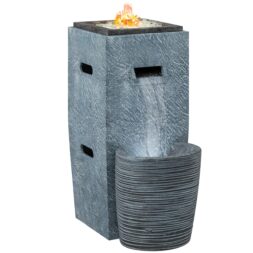 Outsunny Propane Fire Pit Table with Fountain, 15,000 BTU