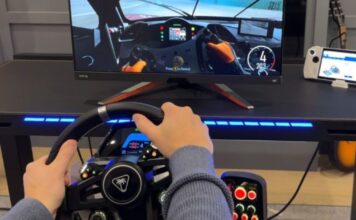 Racing Sim Banner with hands on wheel.