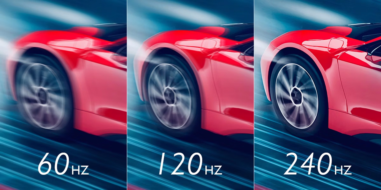 Side-by-side comparison of 60, 120, and 240Hz refresh rate.