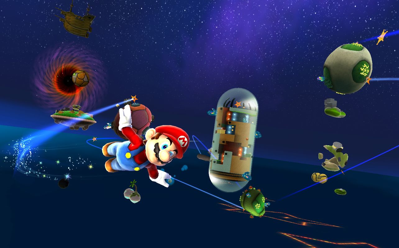 Mario glides around the universe in Super Mario Galaxy + Super Mario Galaxy 2 on Nintendo Switch.