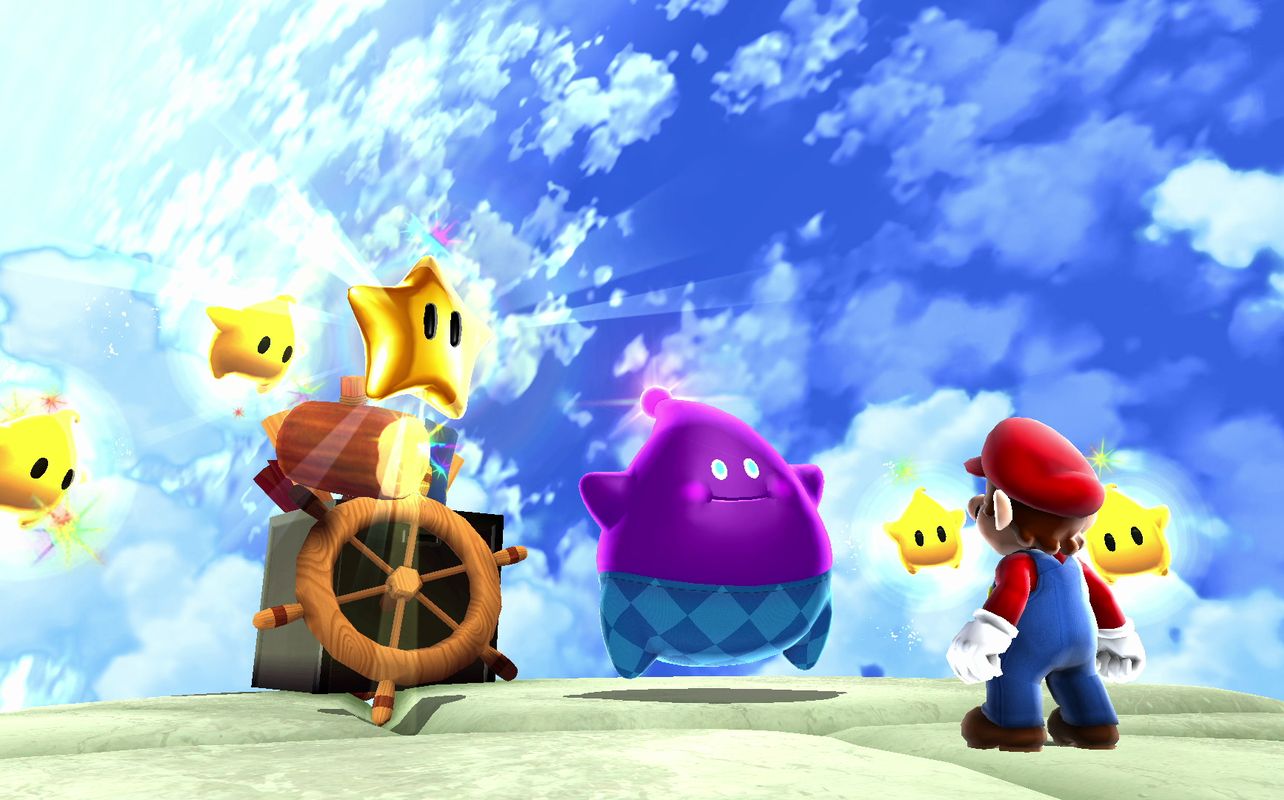 Mario talking to Lumas in Super Mario Galaxy + Super Mario Galaxy 2 on Nintendo Switch.