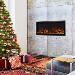 Wall mounted recessed fireplace