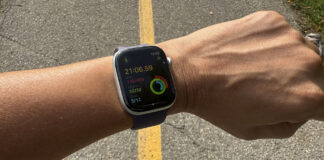 Apple Watch Series 11 on a wrist logging a walking workout.
