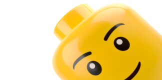 Forest Row, United Kingdom - May 5th 2015: large Lego head display figure. Shot in home studio on white.