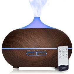 550ml Essential Oil Diffuser, Ultrasonic Aroma Diffuser with Smart Remote Control, Aromatherapy Humidifier Fragrant Oil Vaporizer with 8 Color LED Light, Auto Timer for Home Office Large Room