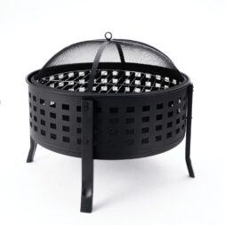 Deko Living 27 Inch Round Outdoor Steel Wood Burning Fire Pit with Cooking Grill and Spark Screen
