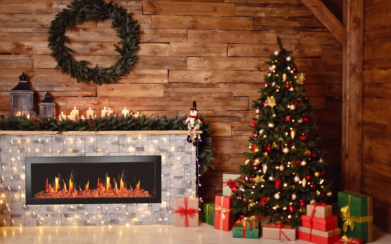 2025 New Litedeer Homes Latitude II 58-inch Wall-Mounted Smart Electric Fireplace with Crackling Sounds, Multi-Flame Style, APP Reflective Amber Glass - ZEF58VA