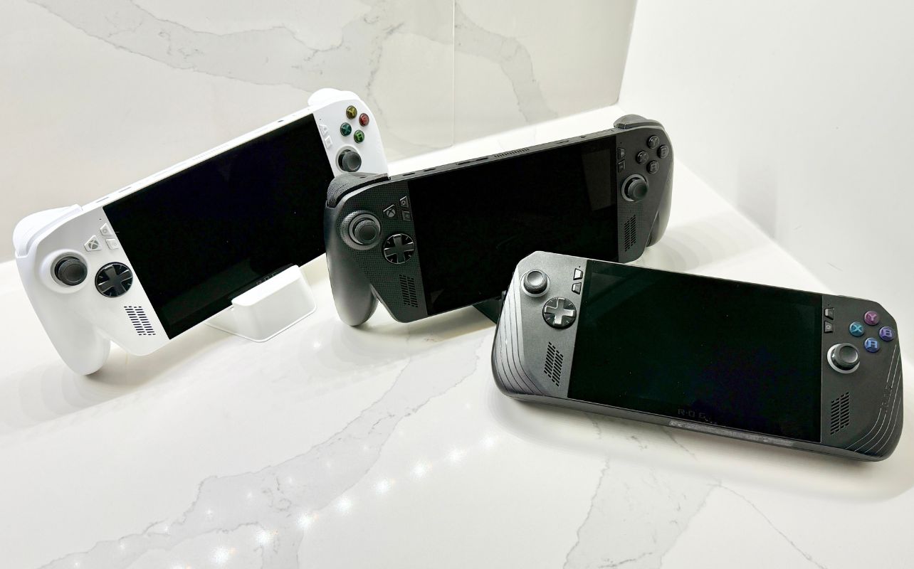 A trio of handheld gaming PCs.