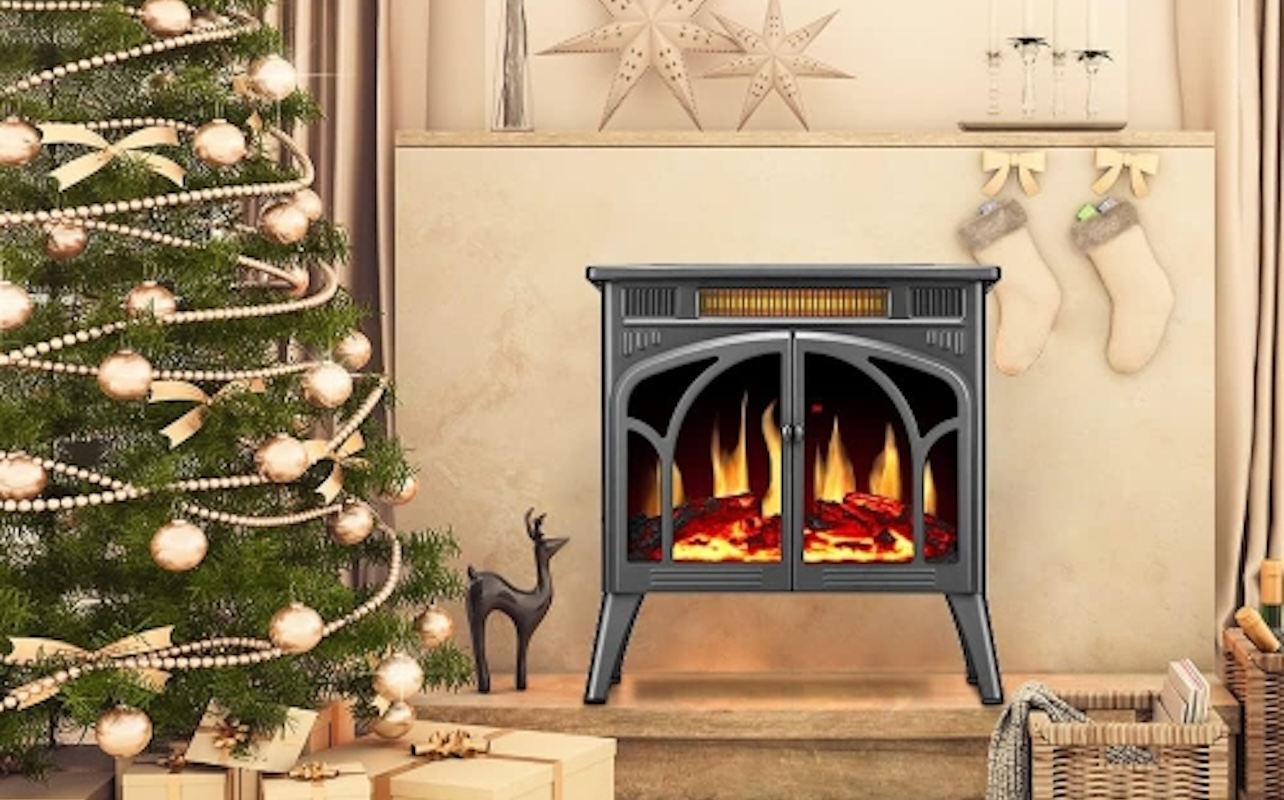 COWSAR Electric Fireplace Stove Freestanding Electric Fireplace Heater with 3D Flame, Remote Control,Fake Fireplace, Infrared, Overheat Safety System, 1500W: 500W (Grey)