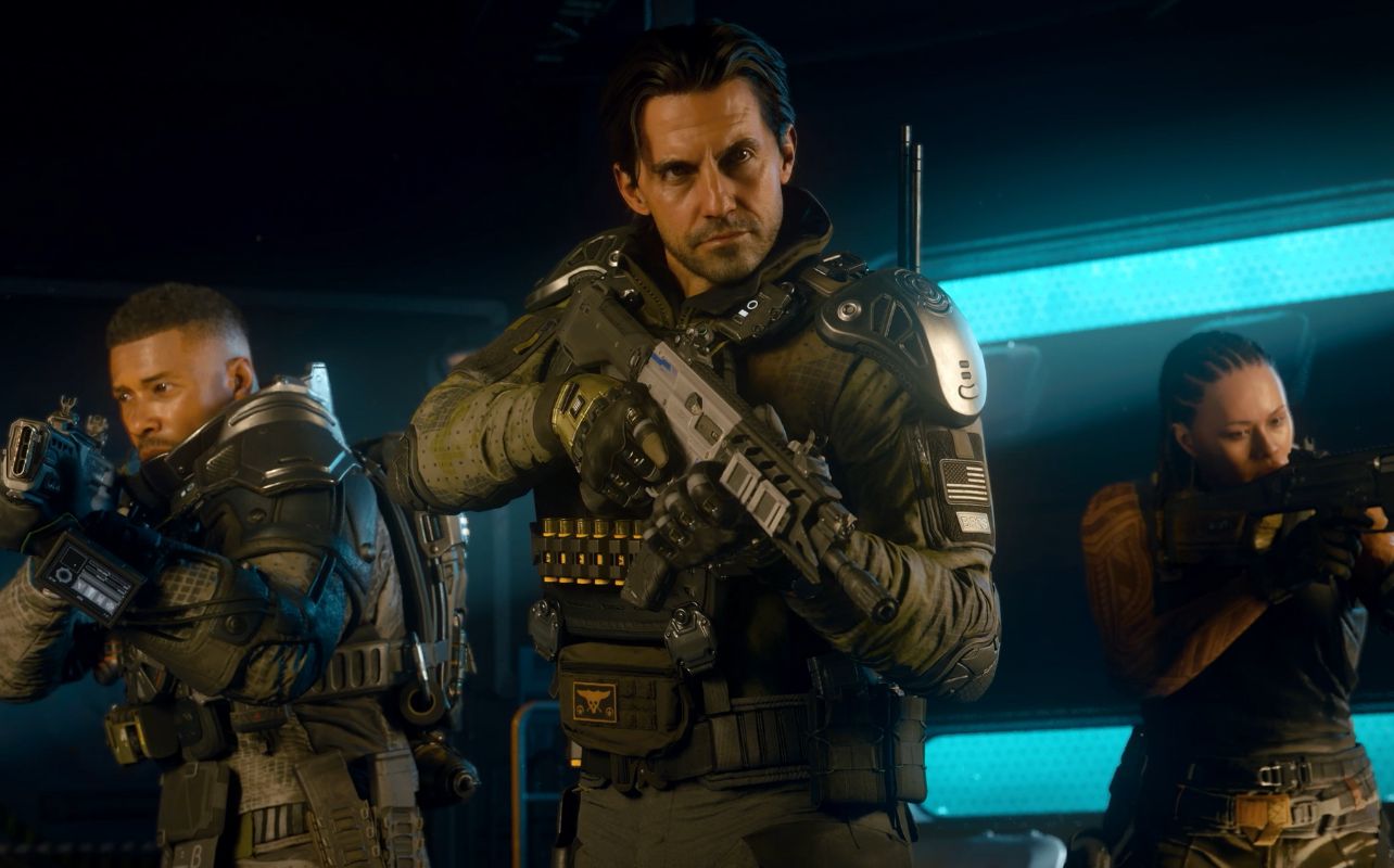A Call of Duty: Black Ops 7 campaign image with three soldiers.