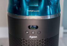 The Dyson HushJet Air Purifier helps you breathe easier Dyson HushJet Air Purifier close-up of screen and buttons.