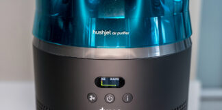 Dyson HushJet Air Purifier close-up of screen and buttons.