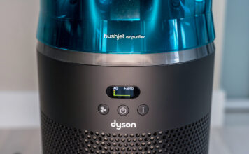 The Dyson HushJet Air Purifier helps you breathe easier Dyson HushJet Air Purifier close-up of screen and buttons.