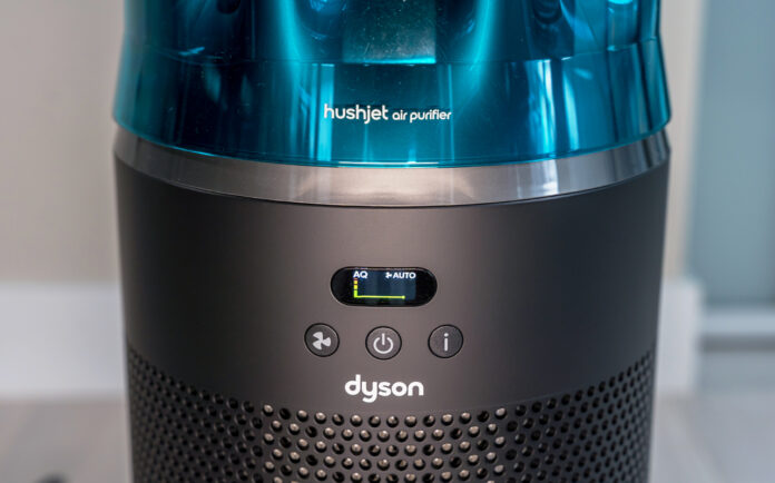 Dyson HushJet Air Purifier close-up of screen and buttons.