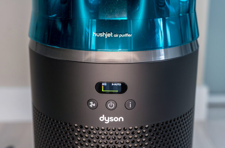 The Dyson HushJet Air Purifier helps you breathe easier Dyson HushJet Air Purifier close-up of screen and buttons.