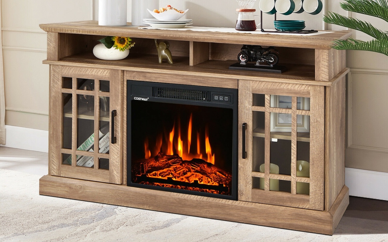 Gymax 48'' Fireplace TV Stand W: 1400W Electric Fireplace for TVs up to 50 Inches