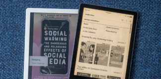 Kobo Libra Colour next to Kindle Paperwhite eReader.