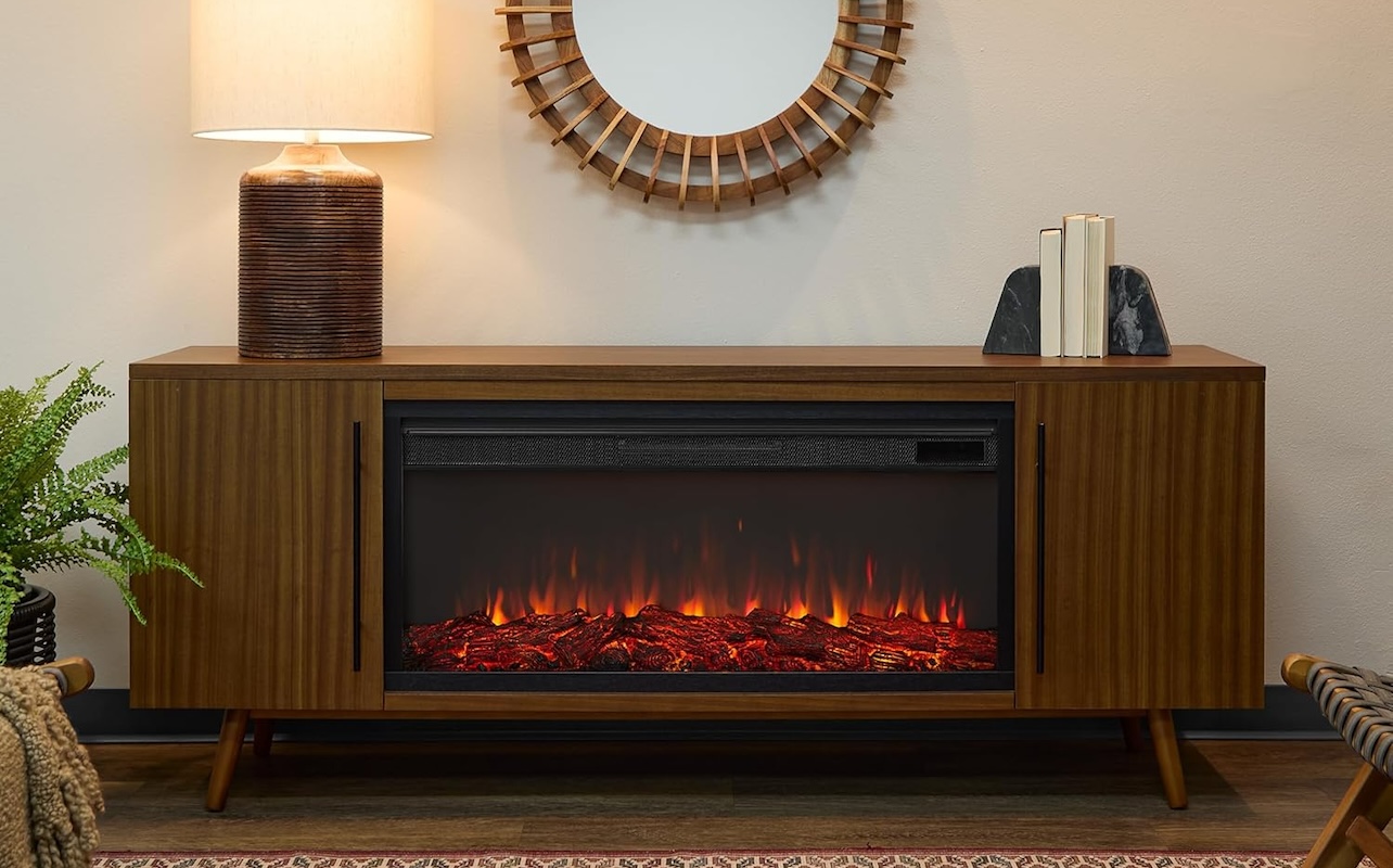 Real Flame Morris 72-inch Landscape Electric Fireplace TV Stand - Vintage Black Maple