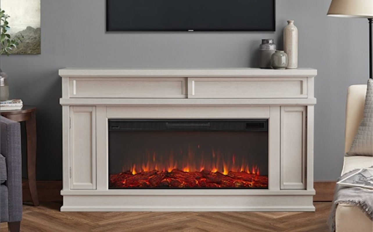 Real Flame Torrey Fireplace TV Stand in Bone White