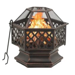 vidaXL Rustic Fire Pit with Poker 24.4x21.3x22 XXL Steel