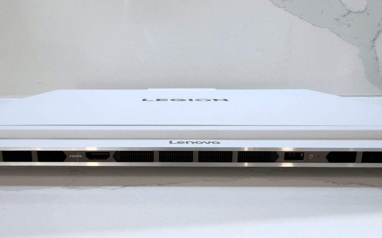 The back of the Lenovo Legion 7i laptop showing how thin it is.